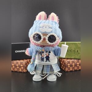 Fits Labubu Clothes Blue Scarf